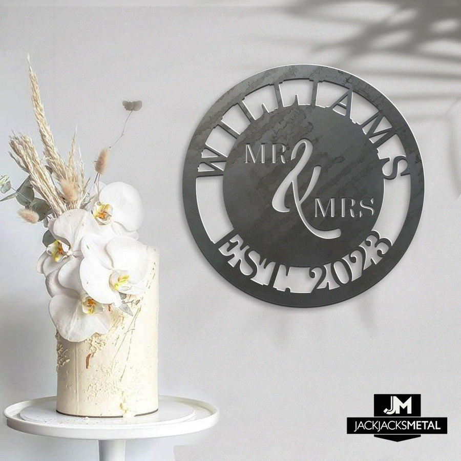 Round Personalized Mr. & Mrs. Sign - JackJacks Metal