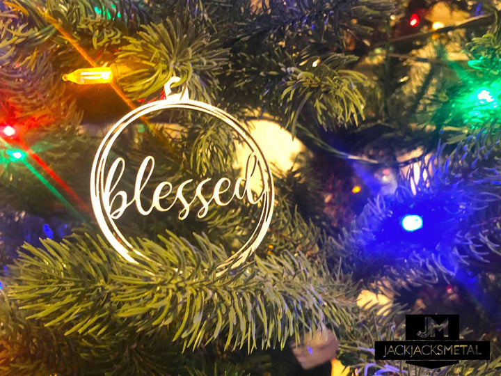 Blessed Christmas Tree Ornament - Circle Metal Ornament - Unique Christmas Ornament - JackJacks Metal 
