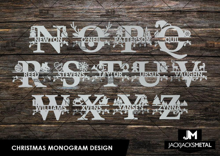 Christmas Monogram Design - Personalized Last Name Monogram - Metal Name Artwork - JackJacks Metal 