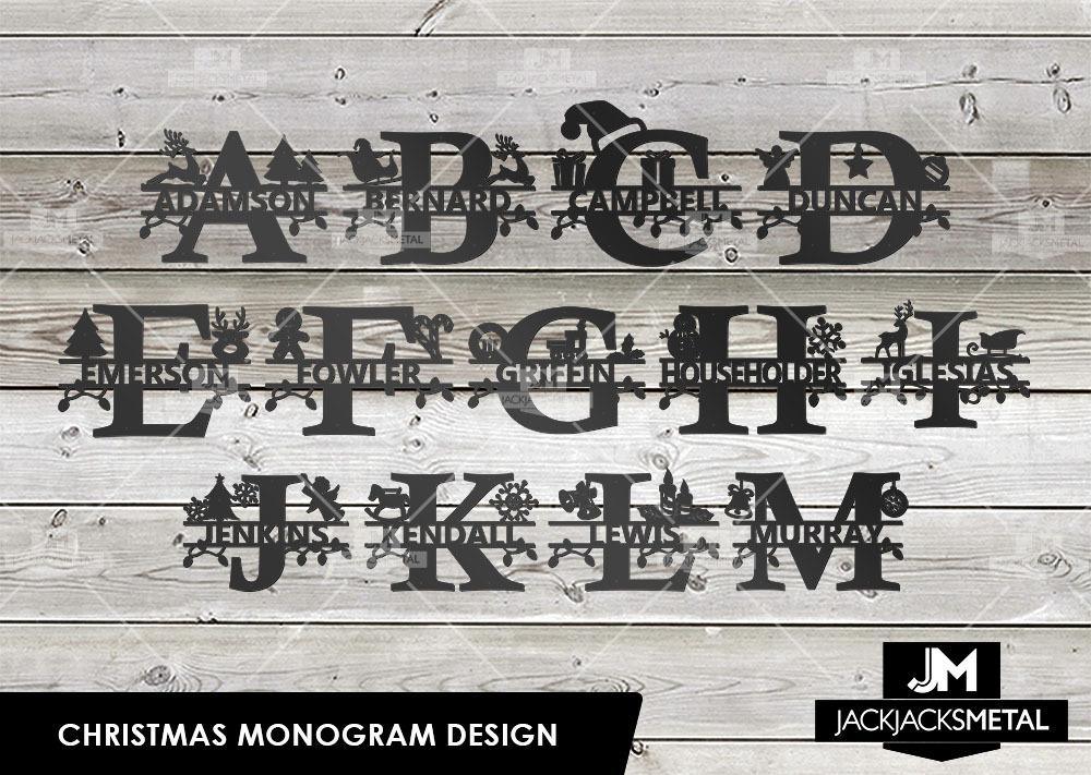 Christmas Monogram Design - Personalized Last Name Monogram - Metal Name Artwork - JackJacks Metal 
