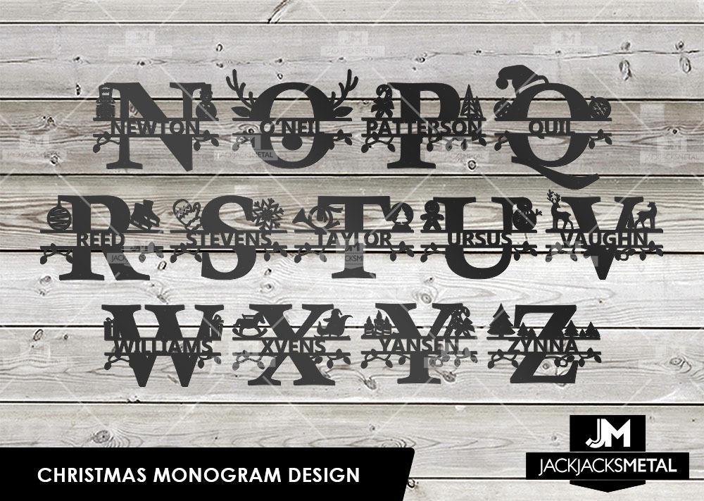 Christmas Monogram Design - Personalized Last Name Monogram - Metal Name Artwork - JackJacks Metal 