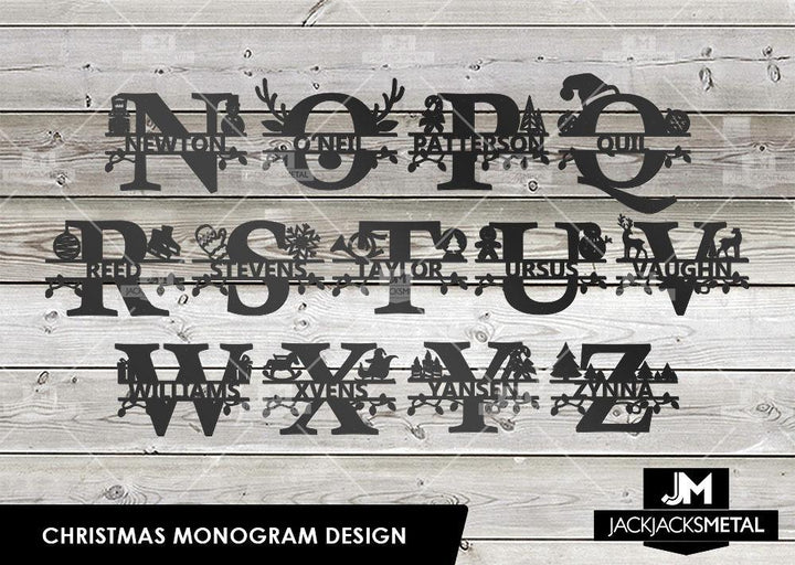 Christmas Monogram Design - Personalized Last Name Monogram - Metal Name Artwork - JackJacks Metal 