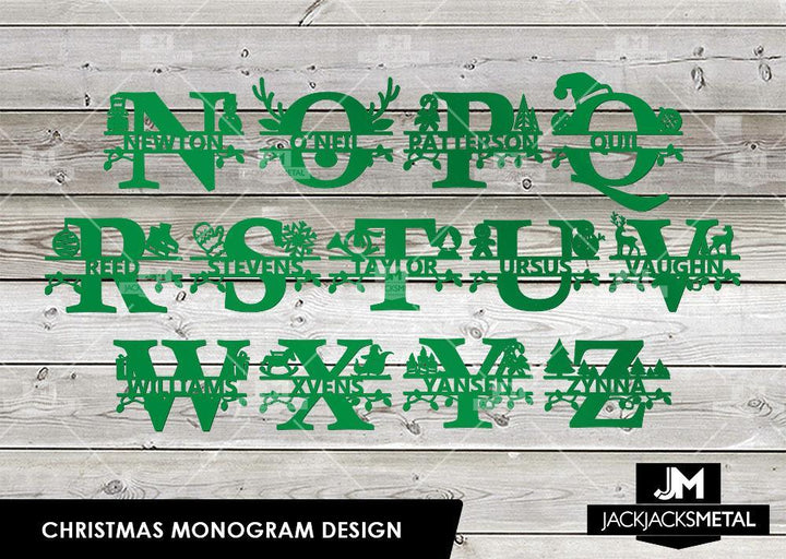 Christmas Monogram Design - Personalized Last Name Monogram - Metal Name Artwork - JackJacks Metal 