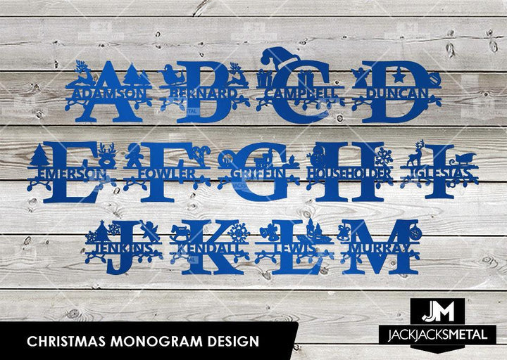 Christmas Monogram Design - Personalized Last Name Monogram - Metal Name Artwork - JackJacks Metal 