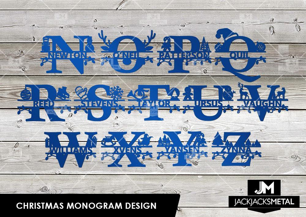 Christmas Monogram Design - Personalized Last Name Monogram - Metal Name Artwork - JackJacks Metal 