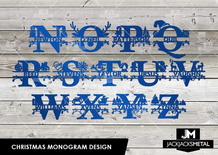 Christmas Monogram Design - Personalized Last Name Monogram - Metal Name Artwork - JackJacks Metal 