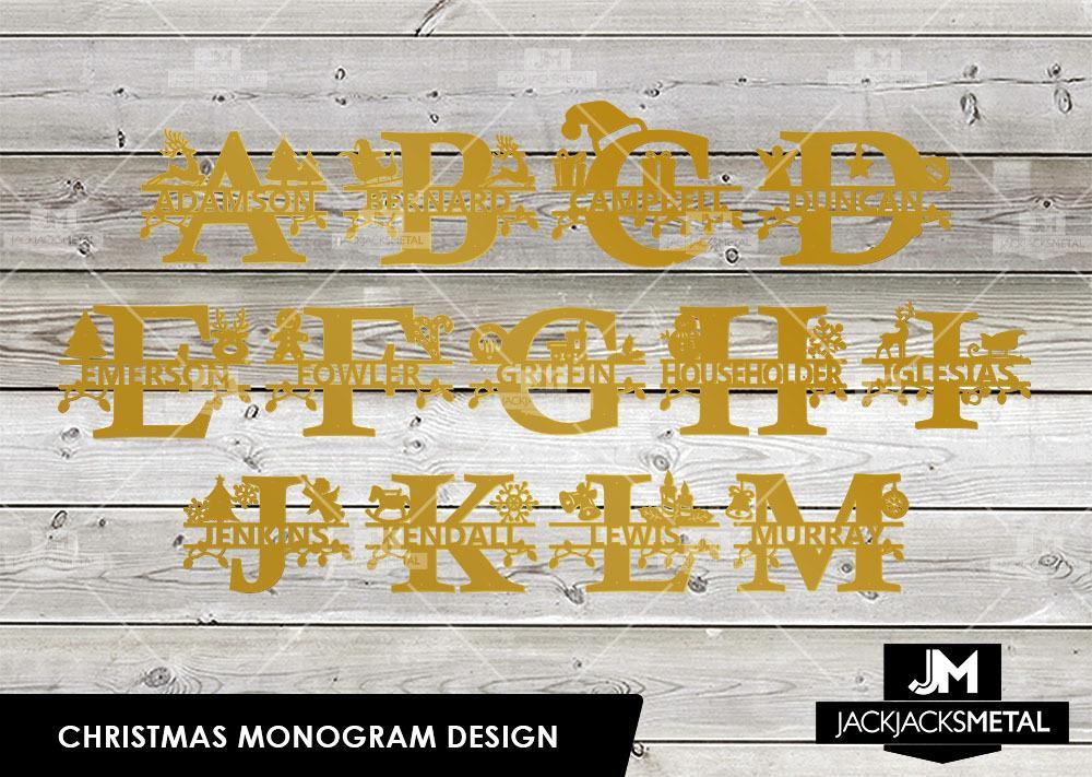 Christmas Monogram Design - Personalized Last Name Monogram - Metal Name Artwork - JackJacks Metal 