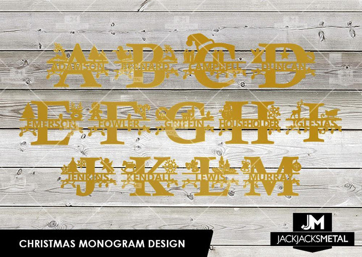 Christmas Monogram Design - Personalized Last Name Monogram - Metal Name Artwork - JackJacks Metal 