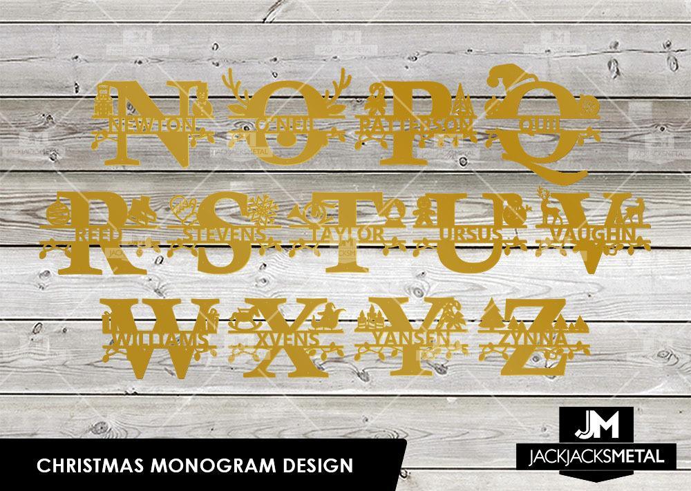 Christmas Monogram Design - Personalized Last Name Monogram - Metal Name Artwork - JackJacks Metal 