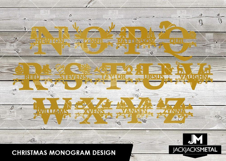 Christmas Monogram Design - Personalized Last Name Monogram - Metal Name Artwork - JackJacks Metal 