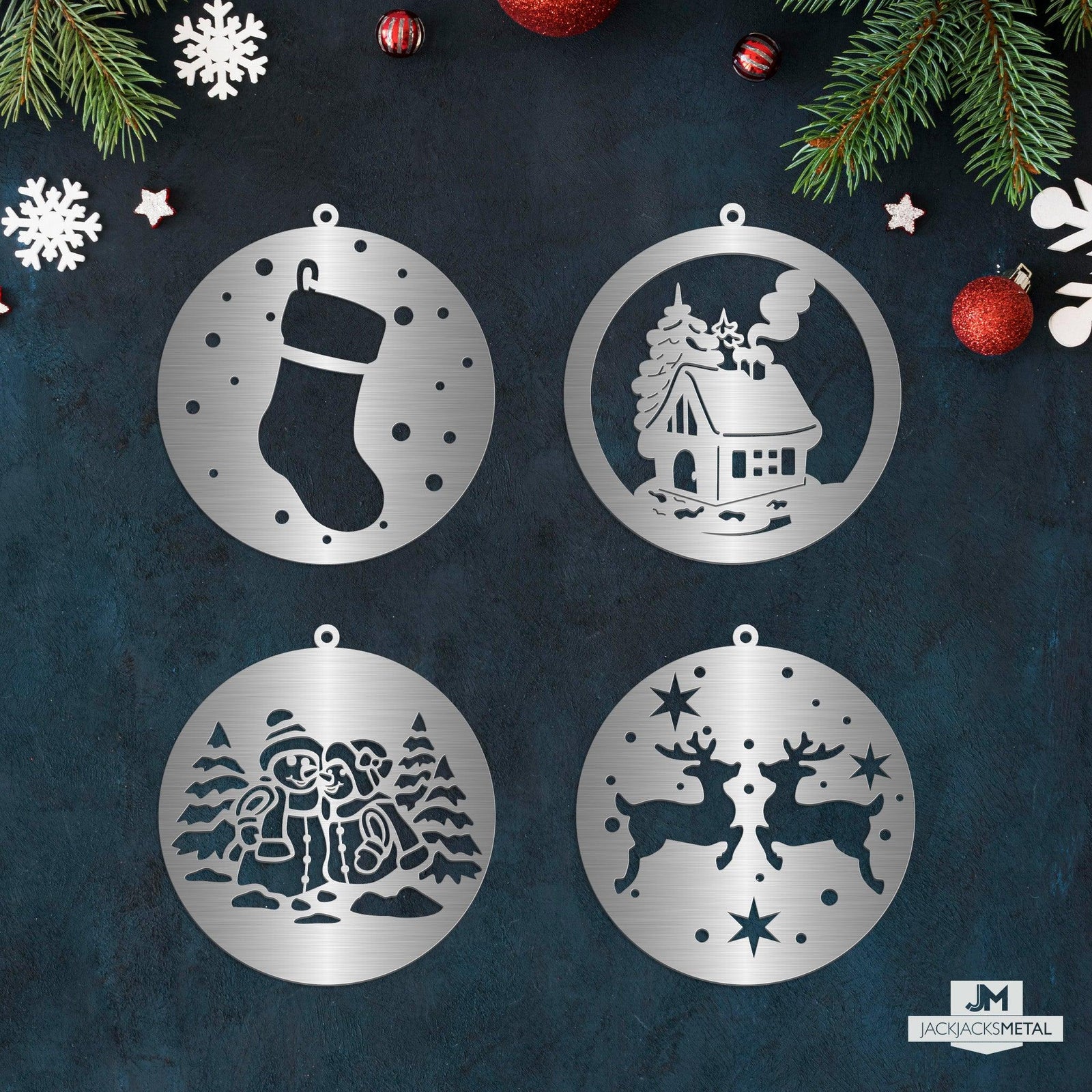 Christmas Tree Ornament - Circle Metal Ornament - Unique Christmas Ornament - Sold by piece - JackJacks Metal 