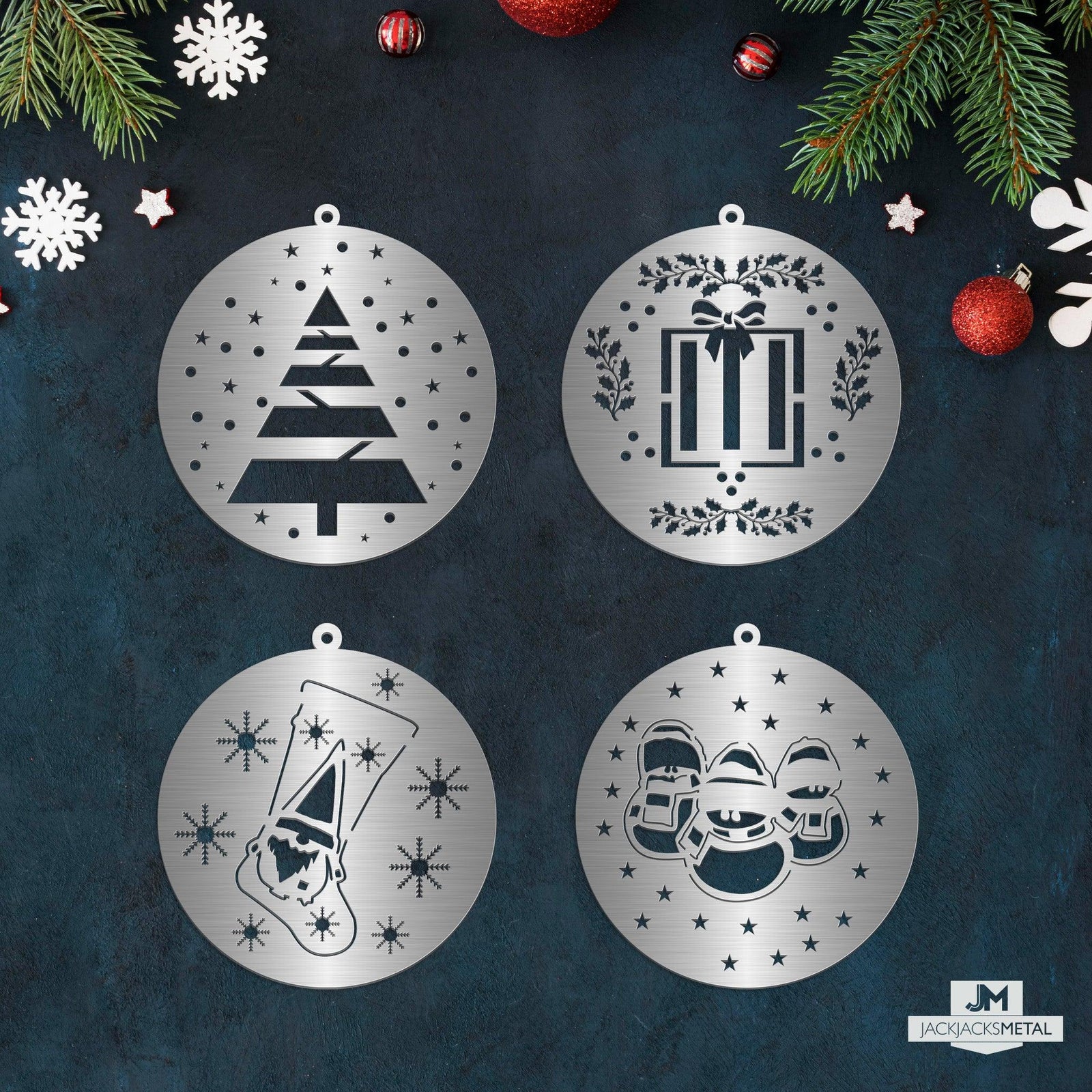 Christmas Tree Ornament - Circle Metal Ornament - Unique Christmas Ornament - Sold by piece - JackJacks Metal 