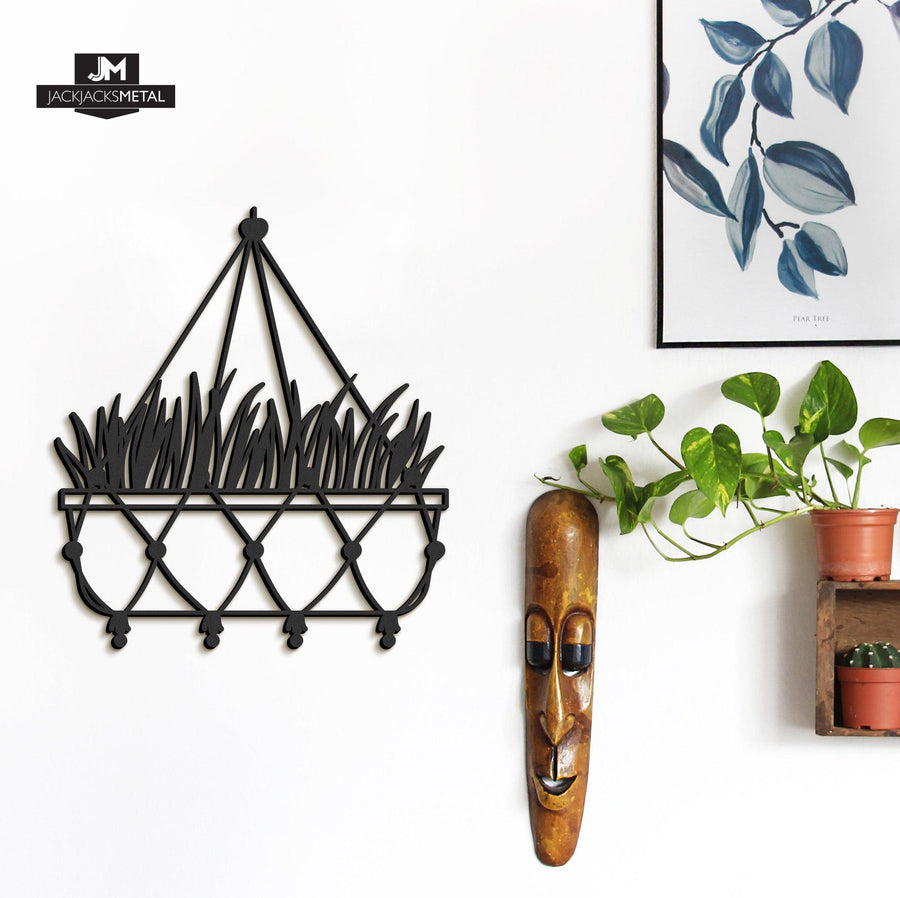 iron wall hanging planter Hanging House Plants Metal Wall Arts 12" tall / Black