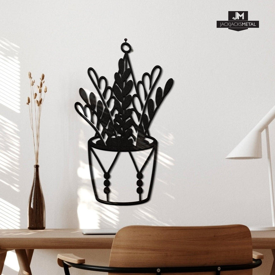hanging plant wall stickers Hanging House Plants Metal Wall Arts 20" tall / White