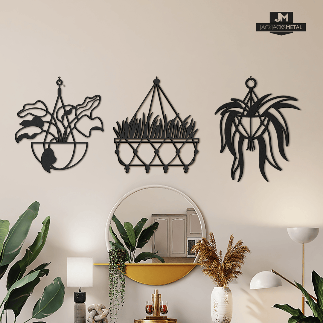 wall mounted house plants Hanging House Plants Metal Wall Arts 20" tall / White