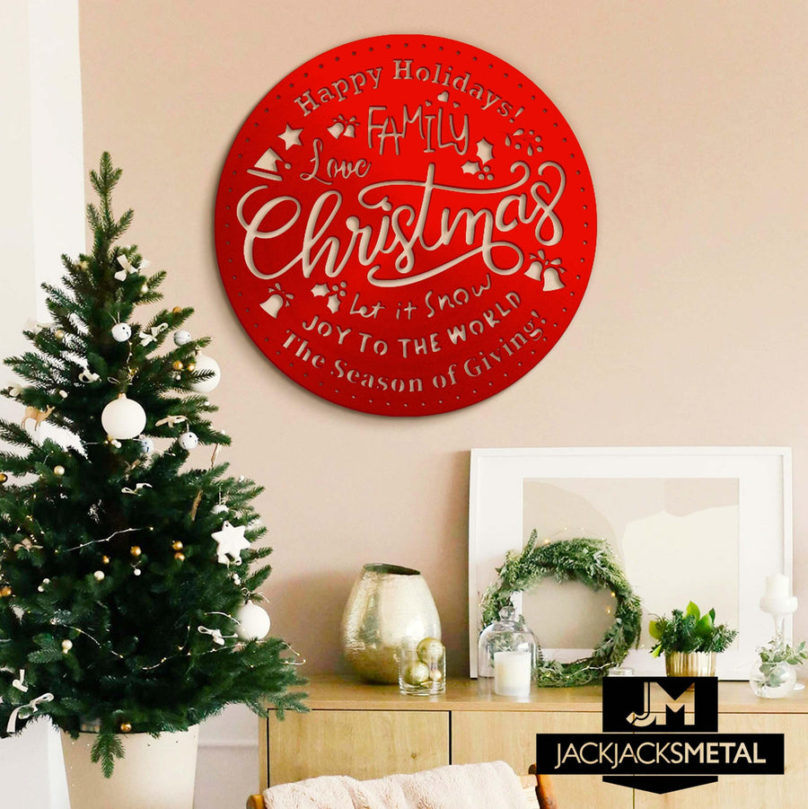 Happy Holidays Family Christmas Metal Sign - JackJacks Metal 