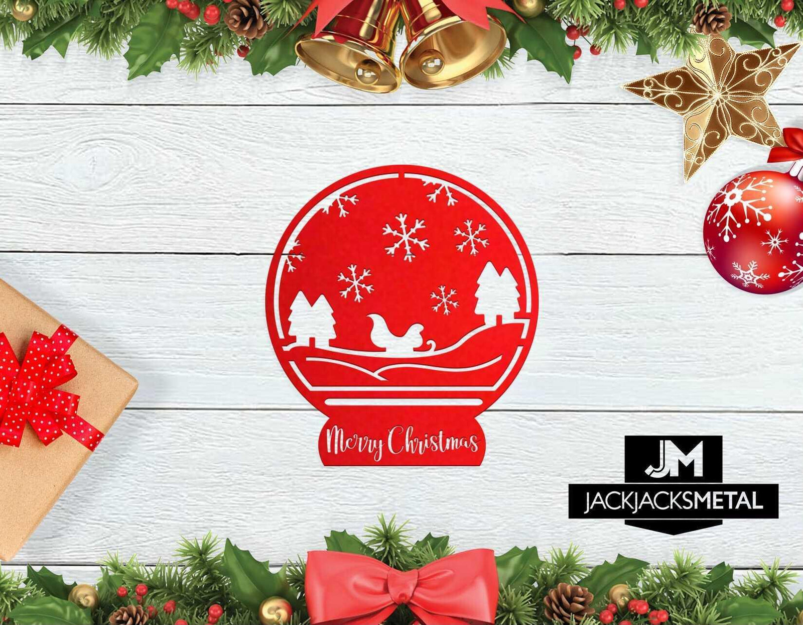 Snow Globe Wall Art - Christmas Metal Wall Design - JackJacks Metal 