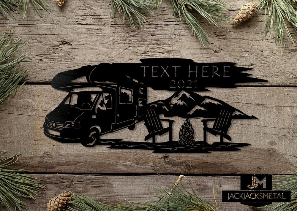 Travel Trailer Campfire Monogram - JackJacks Metal 