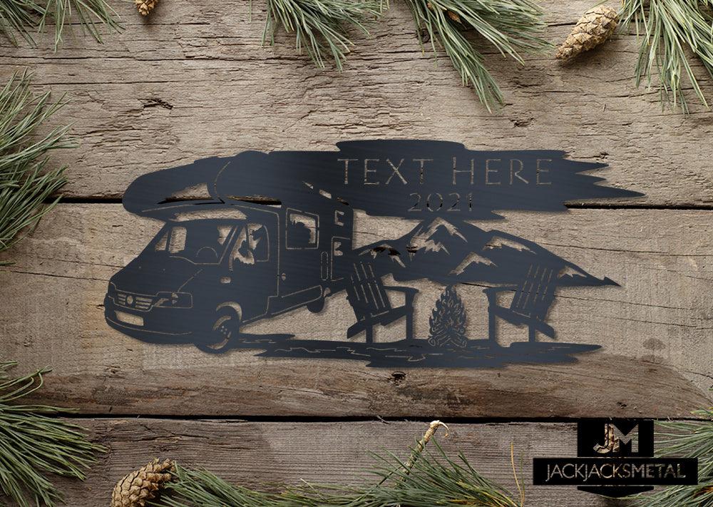 Travel Trailer Campfire Monogram - JackJacks Metal 