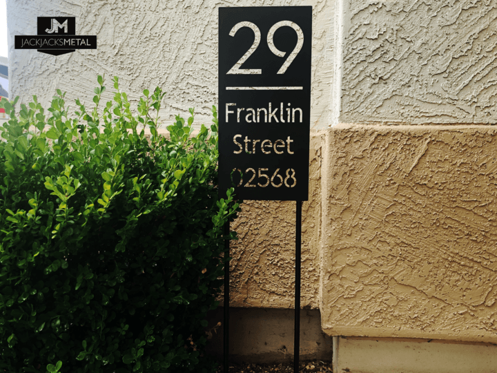 Vertical Street Address Sign Custom Metal Address Sign House Numbers with Welded Legs - JackJacks Metal 
