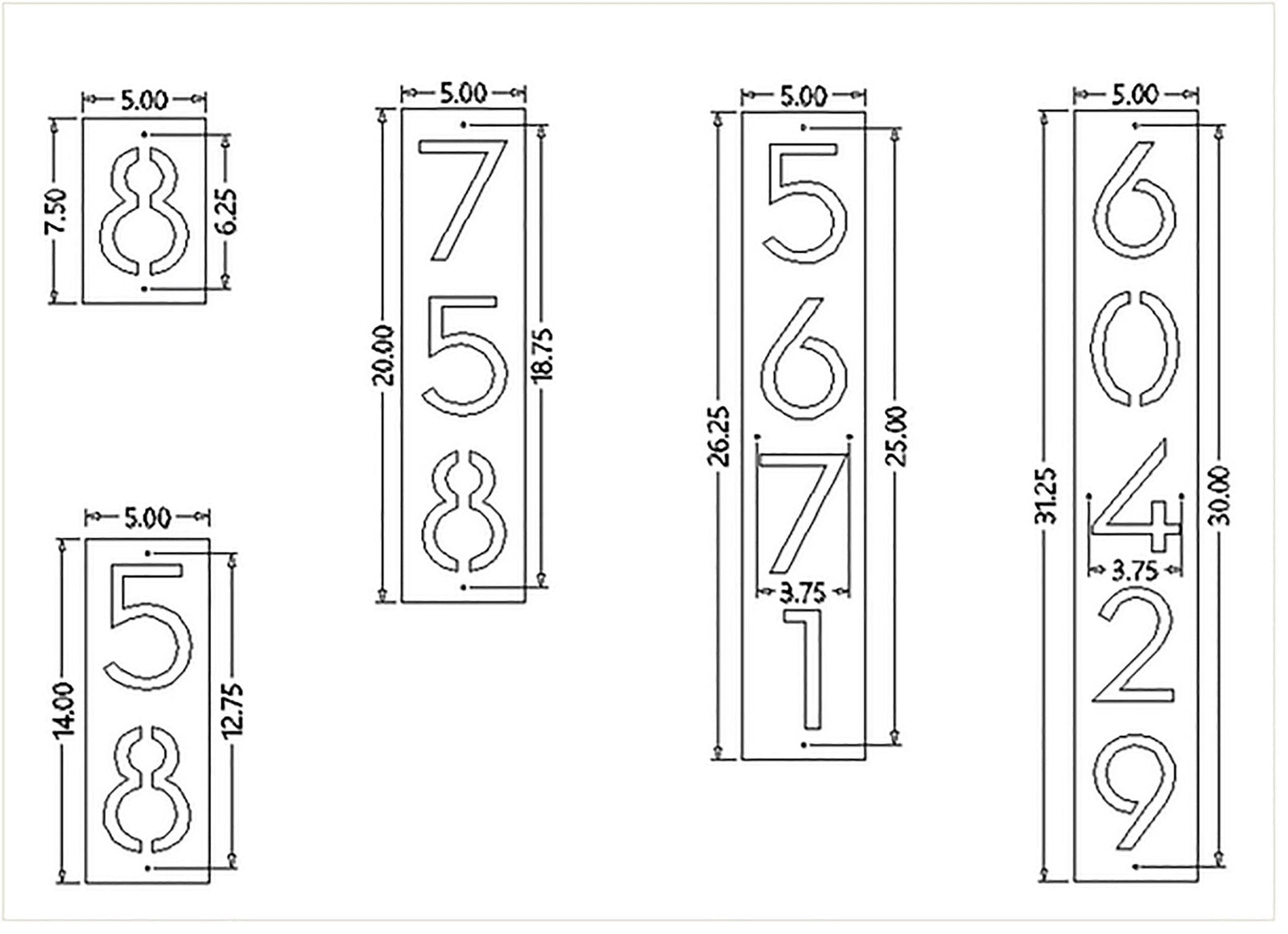 5" wide Custom Metal Address Sign House numbers and Street Address Sign - Laser Cut from Mild Steel