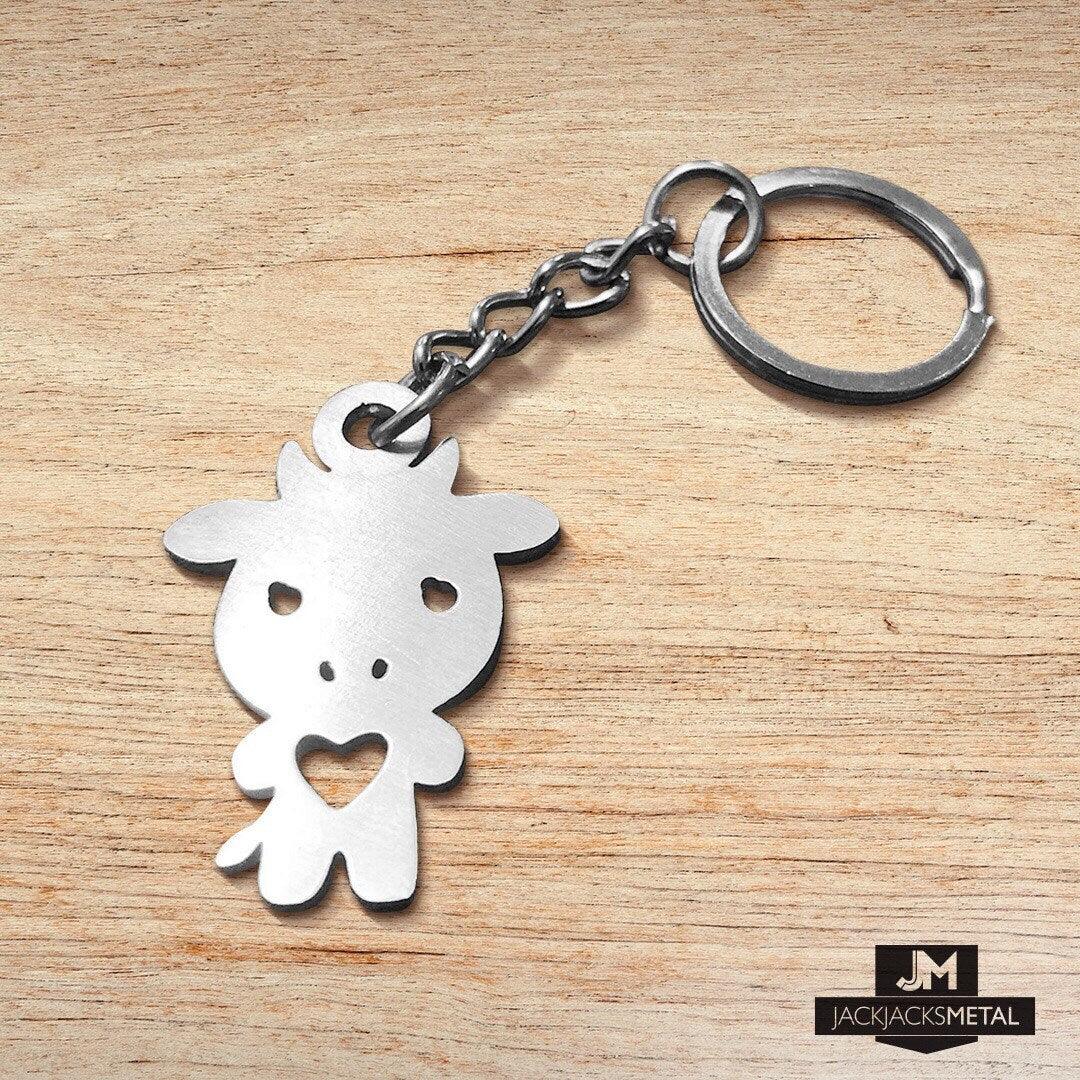 Cow Keychain - So Cute - stainless steel - laser cut keychain