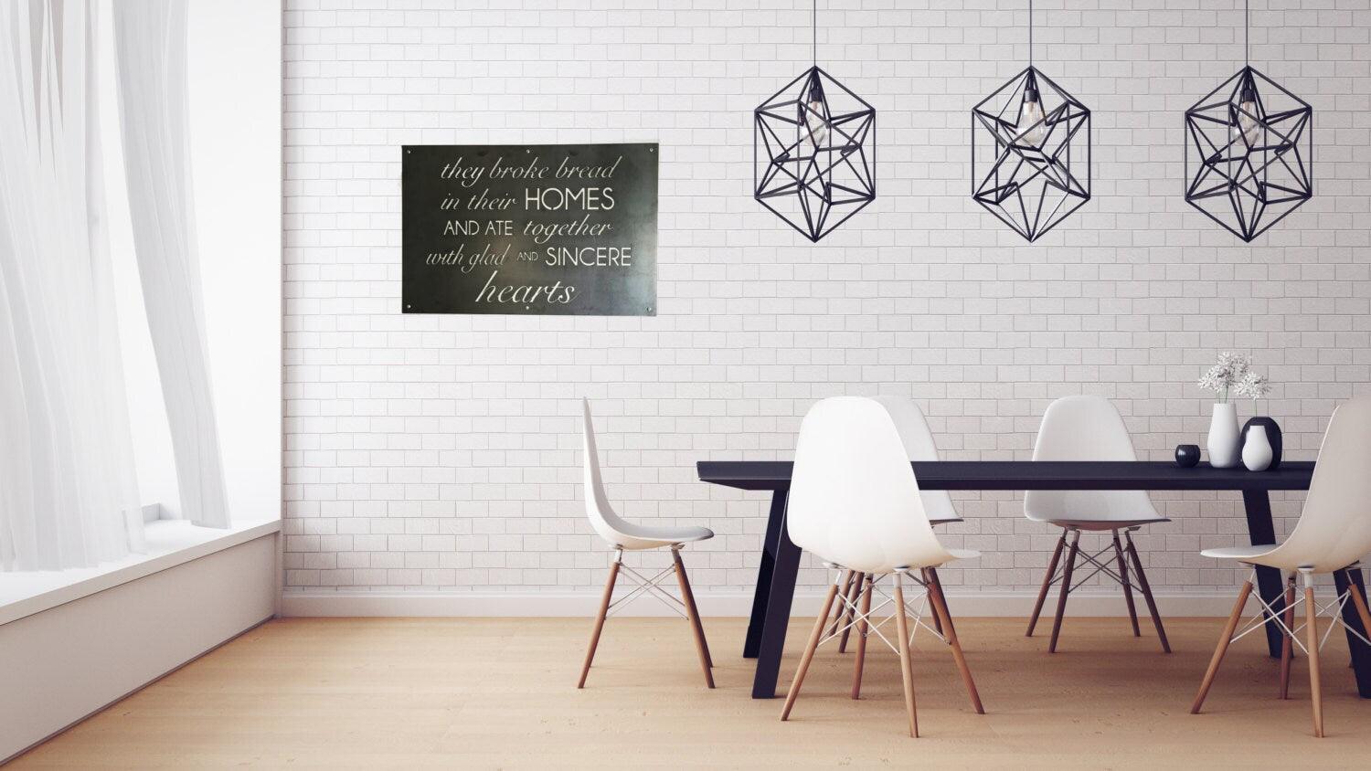 They broke bread in their homes acts 2 46, Rustic sign, metal sign, dining room wall decor