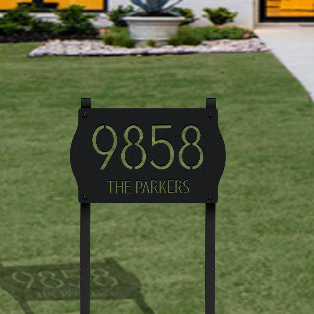 XL - 12" x 18" Custom Metal Address Sign House numbers Street Address Sign with WELDED legs to push into lawn - Laser Cut from Mild Steel